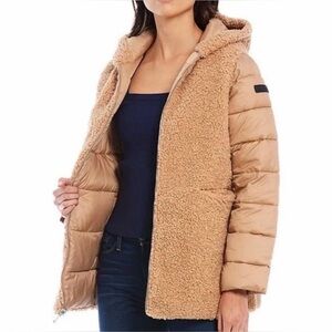 Sam Edelman Faux Sherpa Anorak Jacket Sz Small Reversible Puffer Parka